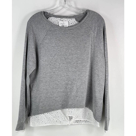 Thyme & Honey Tops - NWT Thyme & Honey Grey Sweatshirt w White Eyelet Attached Hem sz XL cottagecore